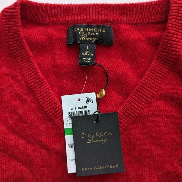 Club Room Mens Cashmere Knit Winter Sweater Long Sleeve V Neck Crimson Red- sz L - Picture 4 of 7